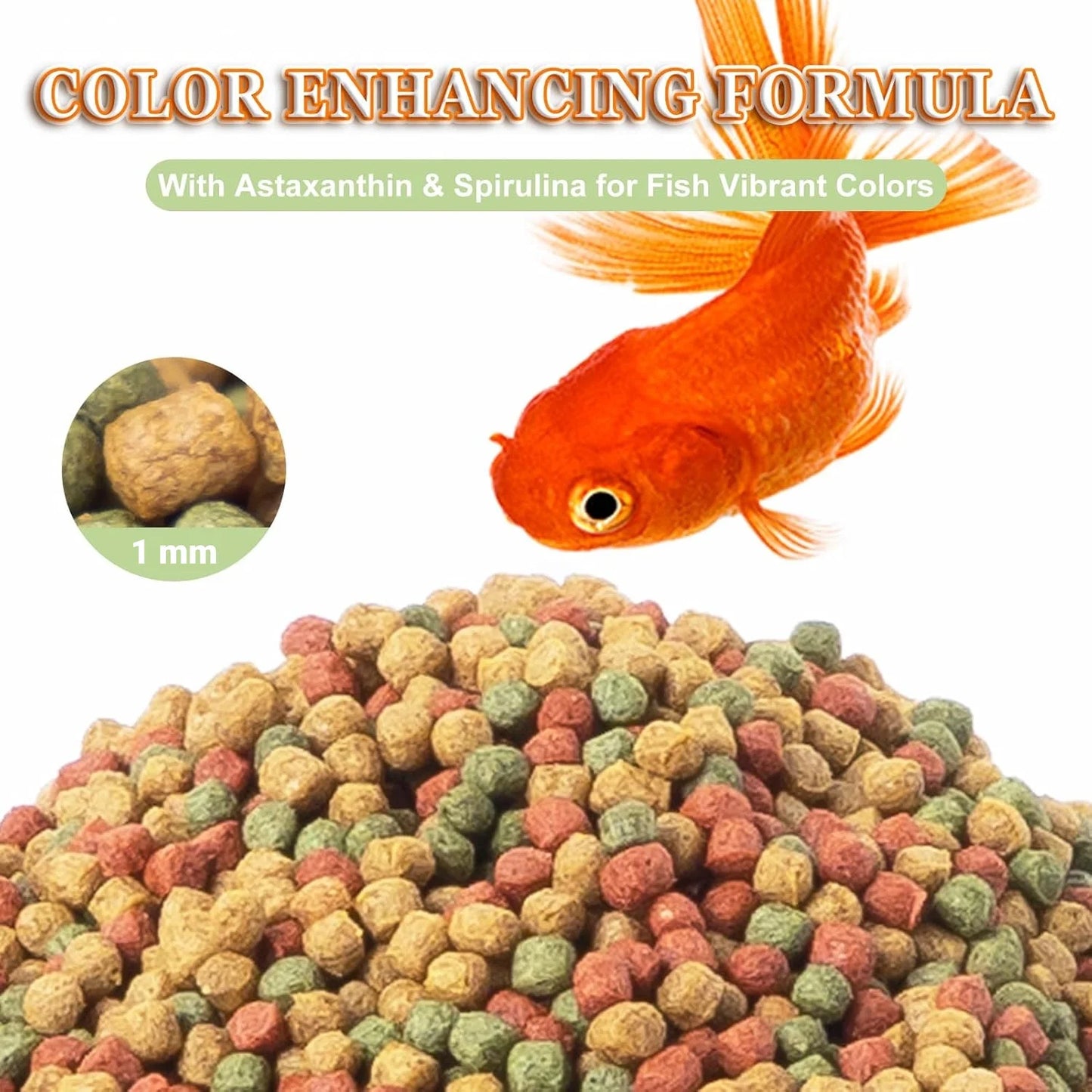 1MM Floating Goldfish Food Pellets Koi Pond Fish Growth Natural Color Enhancing Krill Spirulina Clear Water Formula Daily Diet