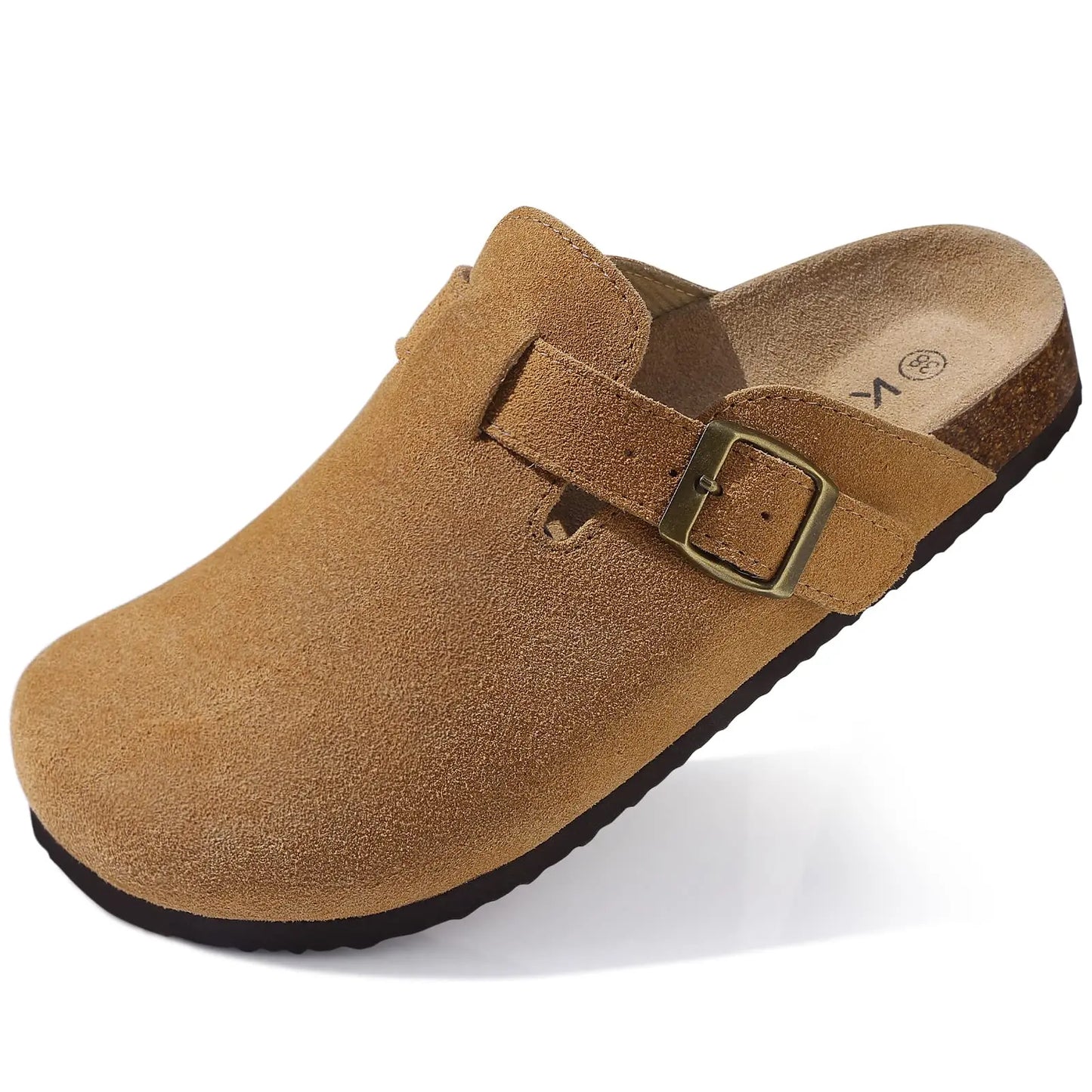 Asgard Women Cork Sole Clogs Slippers Fashion Cow Suede Flat Mules With Adjustable Buckle Men Leather Potato Shoes Beach Sandals