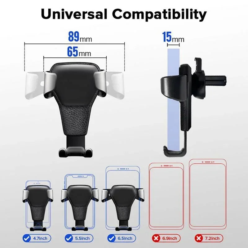 Heavy Duty Gravity Car Phone Mount with Air Vent Clip Shockproof Anti Shake Universal Mobile Phone Holder Car Stand for Samsung Android and Other Smartphones One Hand Operation Easy Mount Release and Use