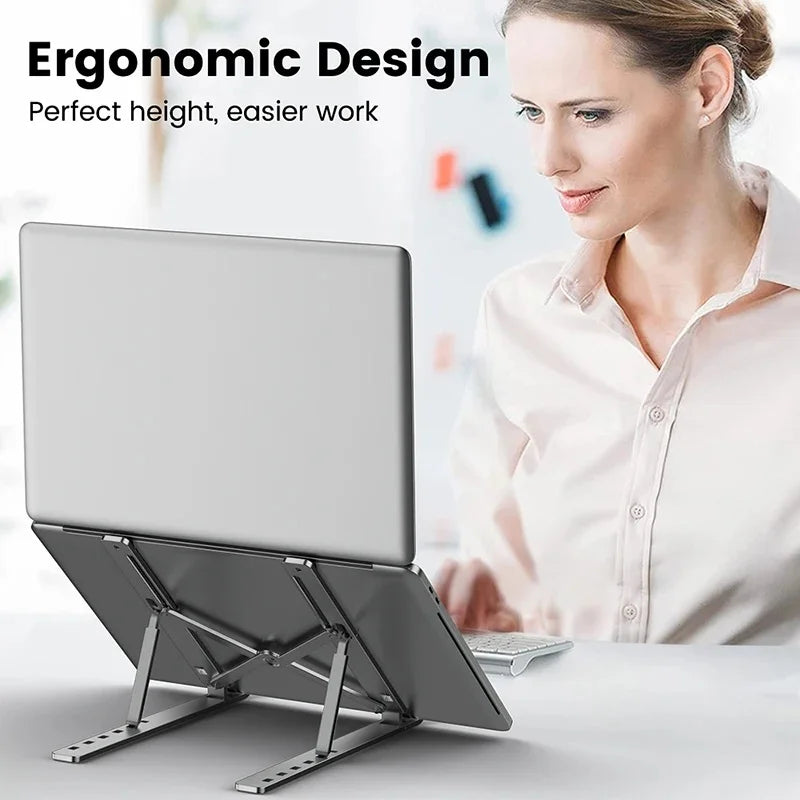 Adjustable Foldable Aluminum Alloy Laptop Stand, Portable Lifting Cooling Non-Slip Notebook Computer Holder Bracket
