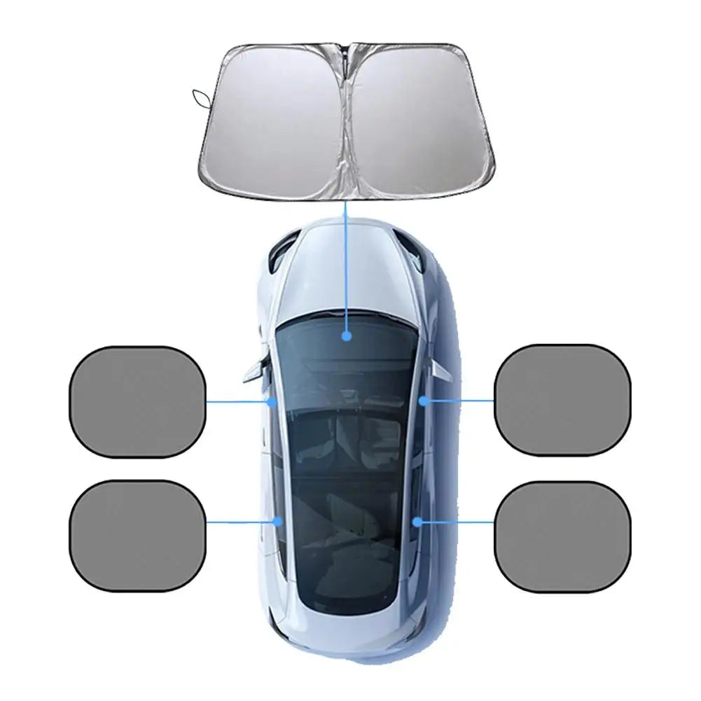 Car Sunshade Set Titanium Silver Front Windshield Cover with Side Window Shades Foldable UV Heat Shield for Sedan SUV MPV