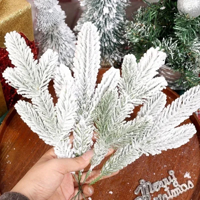 Large Artificial Pine Needles Branches Snow Pine for Christmas Xmas Tree Wreath DIY Fake Plants Ornaments Home New Year Gifts