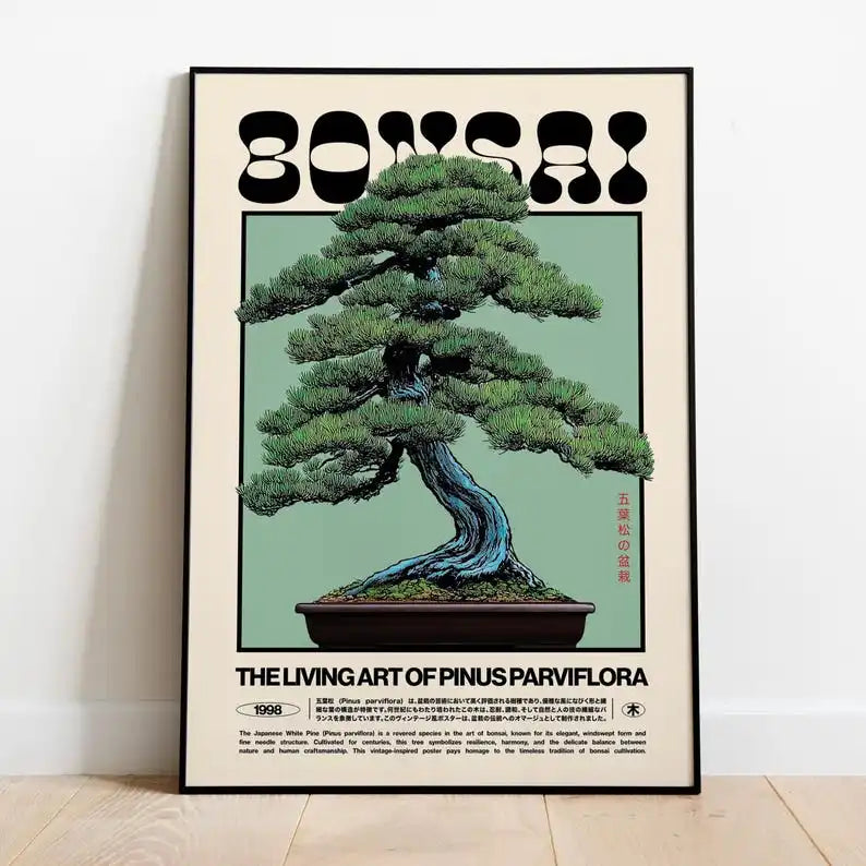 A Frameless Retro Japanese Aesthetic Bonsai Art Print-retro White Pine Canvas Poster for Living Room  Bedroom Wall Decoration