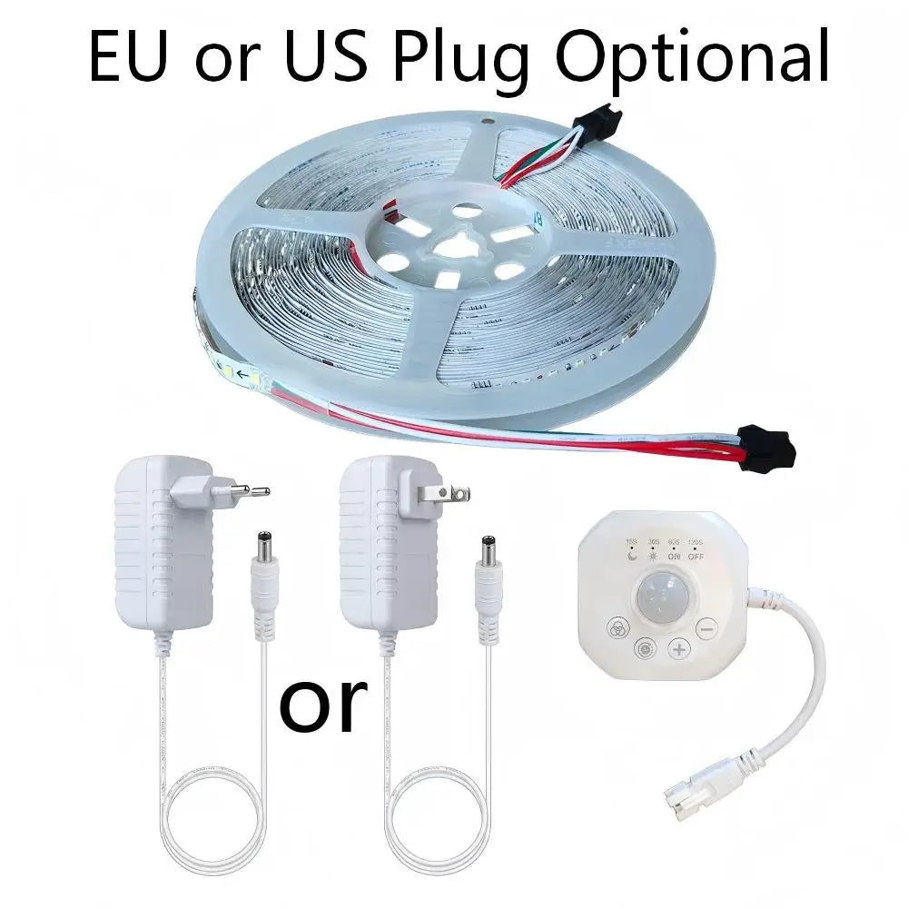 DC24V Flowing Water Effect LED Strip with Motion Sensor US/EU Plug for Stair Corridor Entrance Wardrobe Cabinet Bedroom Lighting