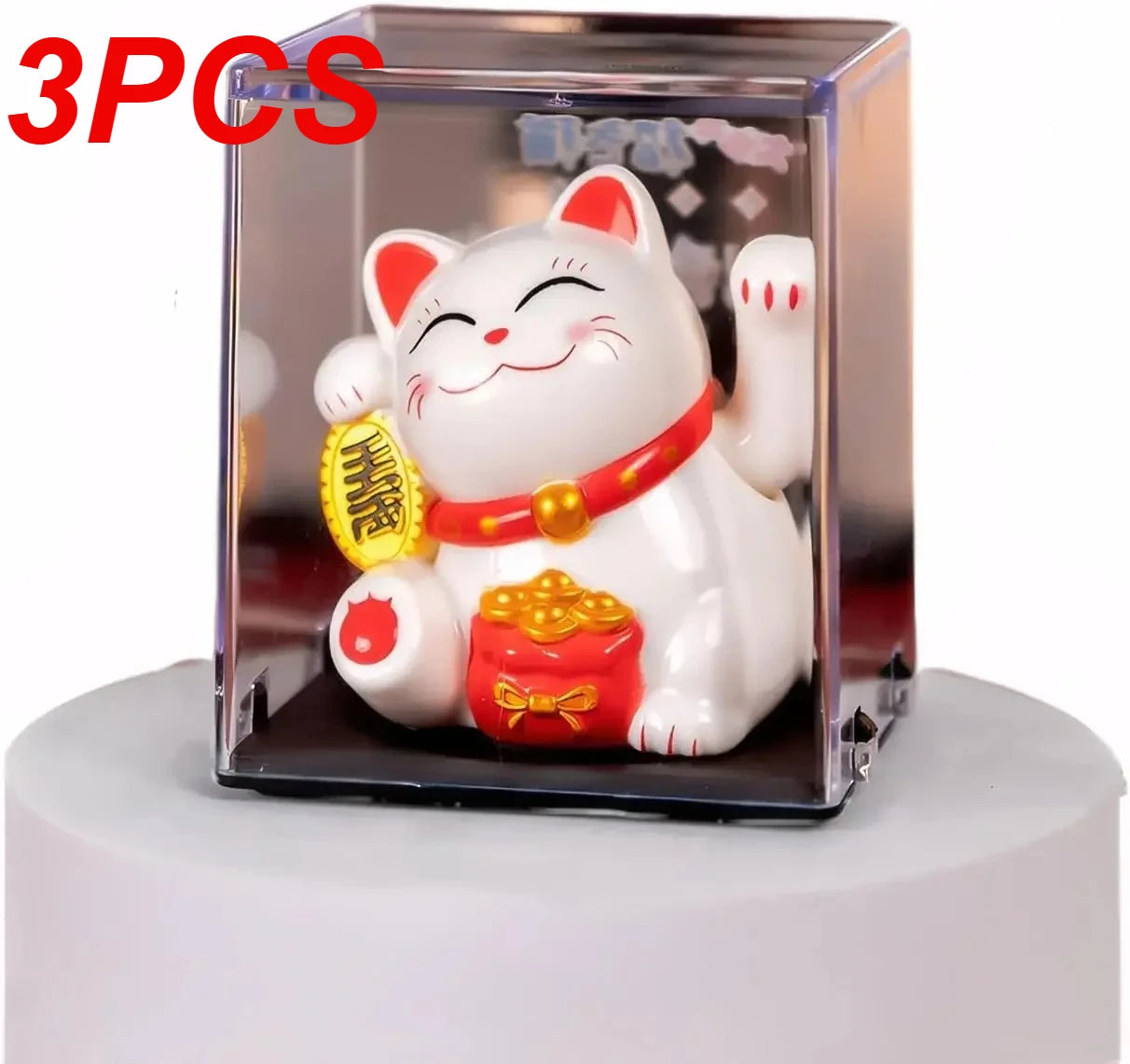 White Solar Maneki Neko | Waving Lucky Cat Figurine | Miniature Home Decor | Solar-Powered, Energy-Saving | Perfect Gift