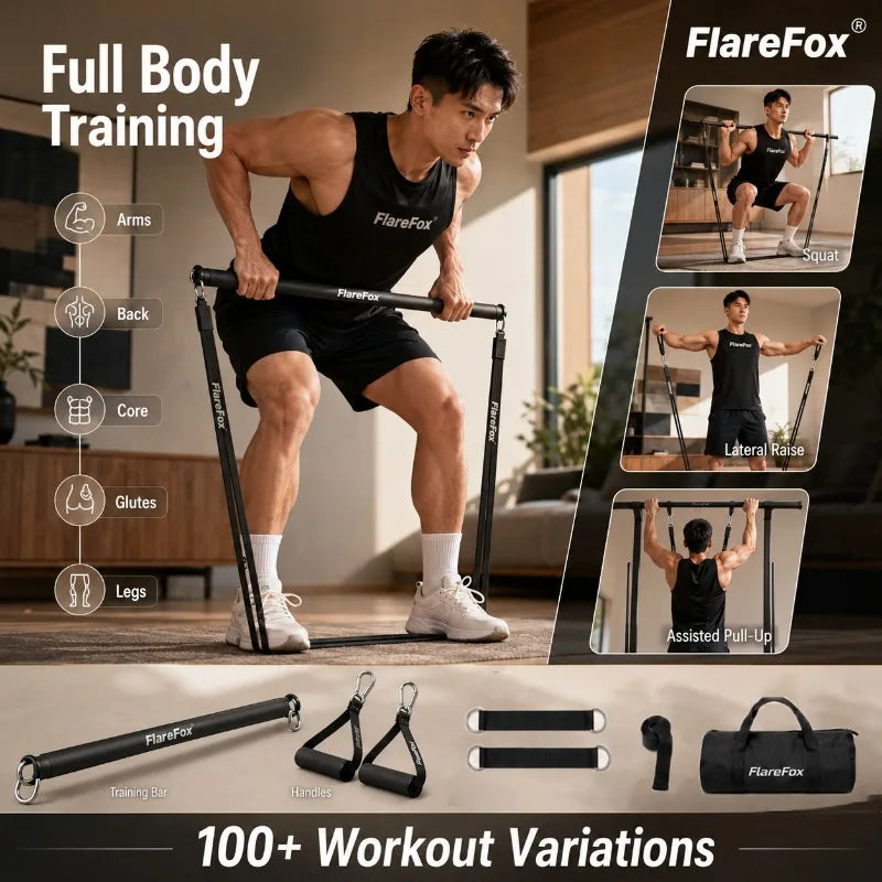 FlareFox Adjustable Multi Resistance Bands Push-pull Rod Pull-Up Assist Strap Strength Training Home Gym Equipment Workout Kit
