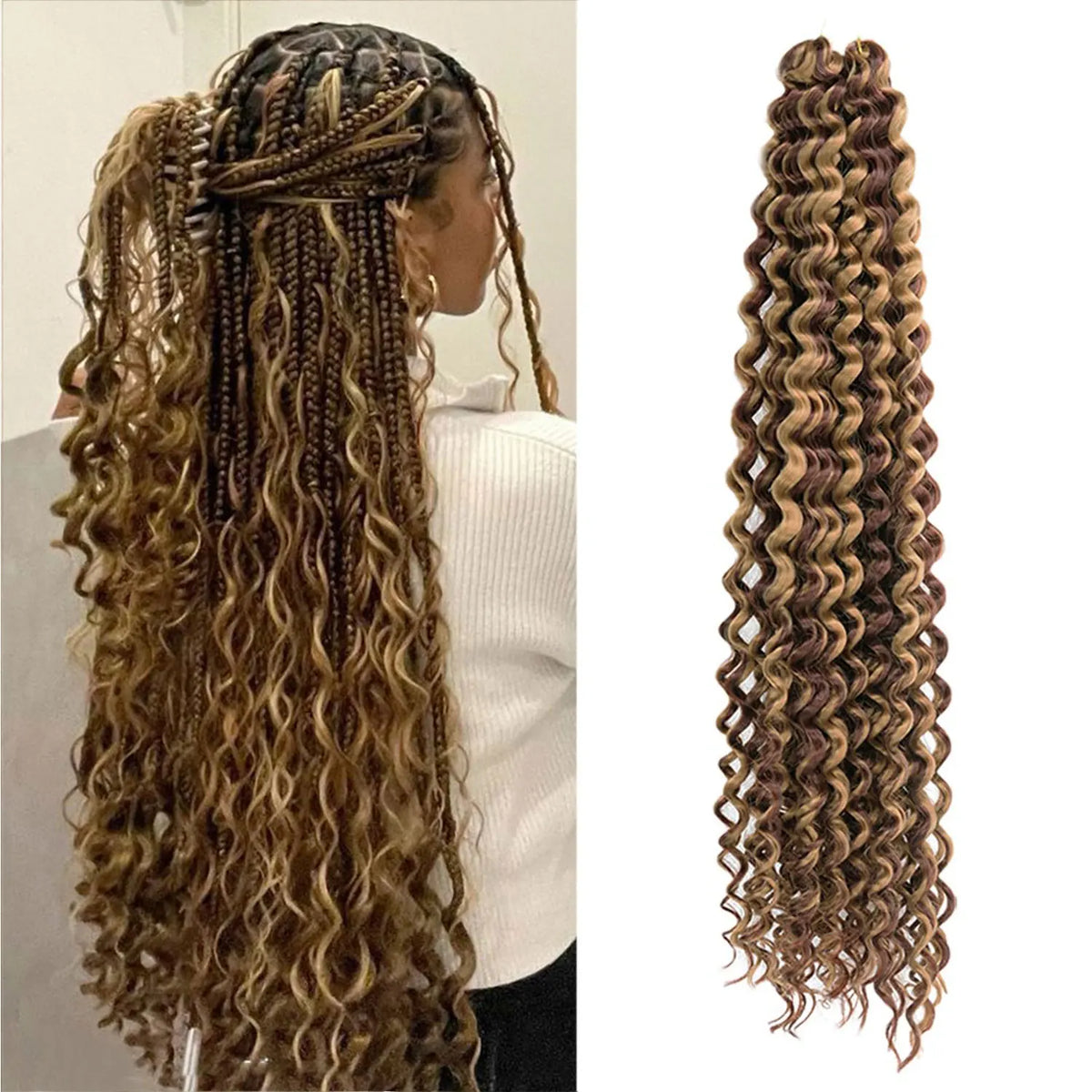 Deep Wavy Twist Crochet Hair Boho Braid Hair Synthetic Curly Hair Crochet Braids High Temperature Fiber Braiding Hair Extensions