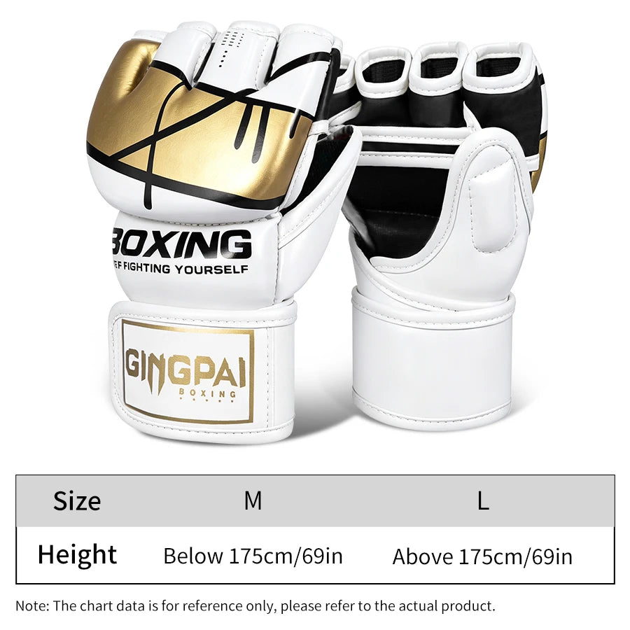 Half Finger Boxing Gloves PU Leather MMA Fighting Kick Boxing Gloves Karate Muay Thai Training Workout Gloves Men