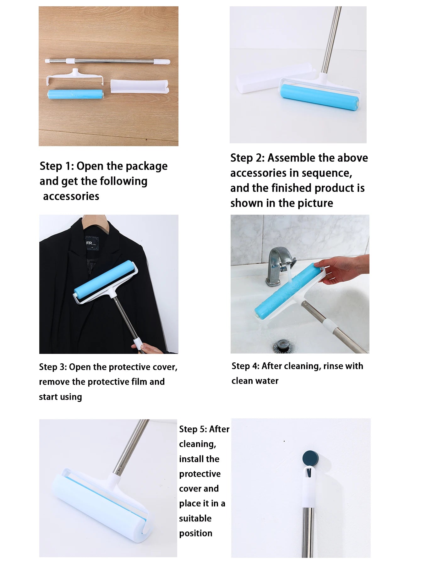 Washable Reusable Hair Sticking Device With Extendable Handle For Sticking Clothes Bed Sheets Dust Pet Flooring Carpet Cleaning