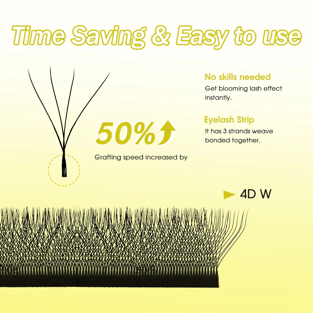 Merrdear 0.07mm/0.10mm W-Shape Eyelash Extension 4D W Lashes 12 Lines/Tray Premade Fan Bloom Effect Eye Lashes for Beauty Makeup
