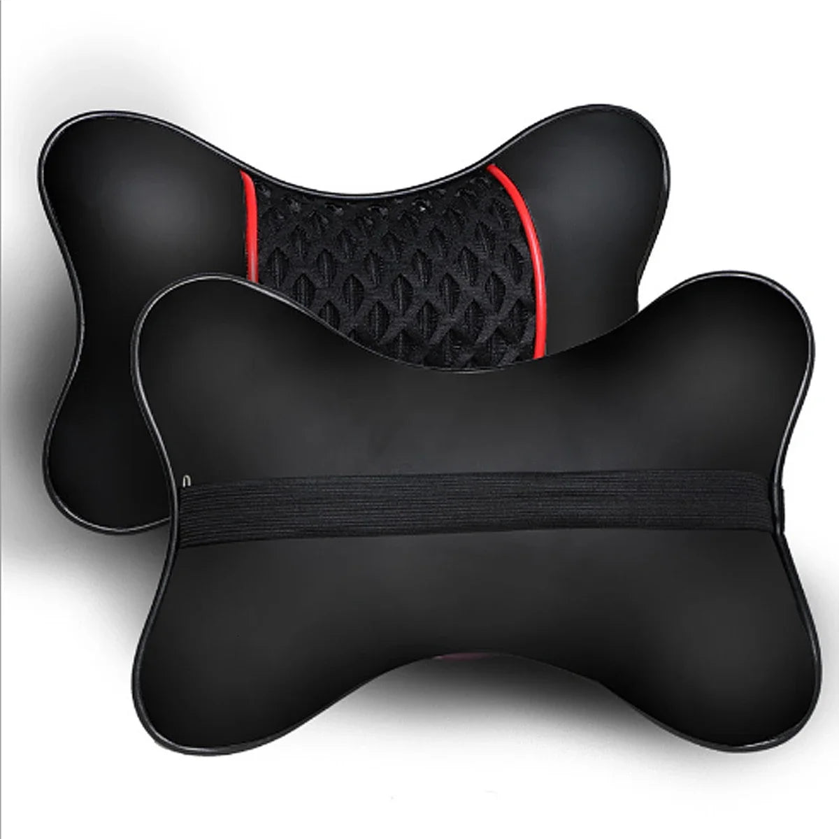 2Pcs PU Leather Knitted Car Pillows Headrest Neck Rest Cushion Support Seat Accessories Auto Black Safety Pillow Universal Decor