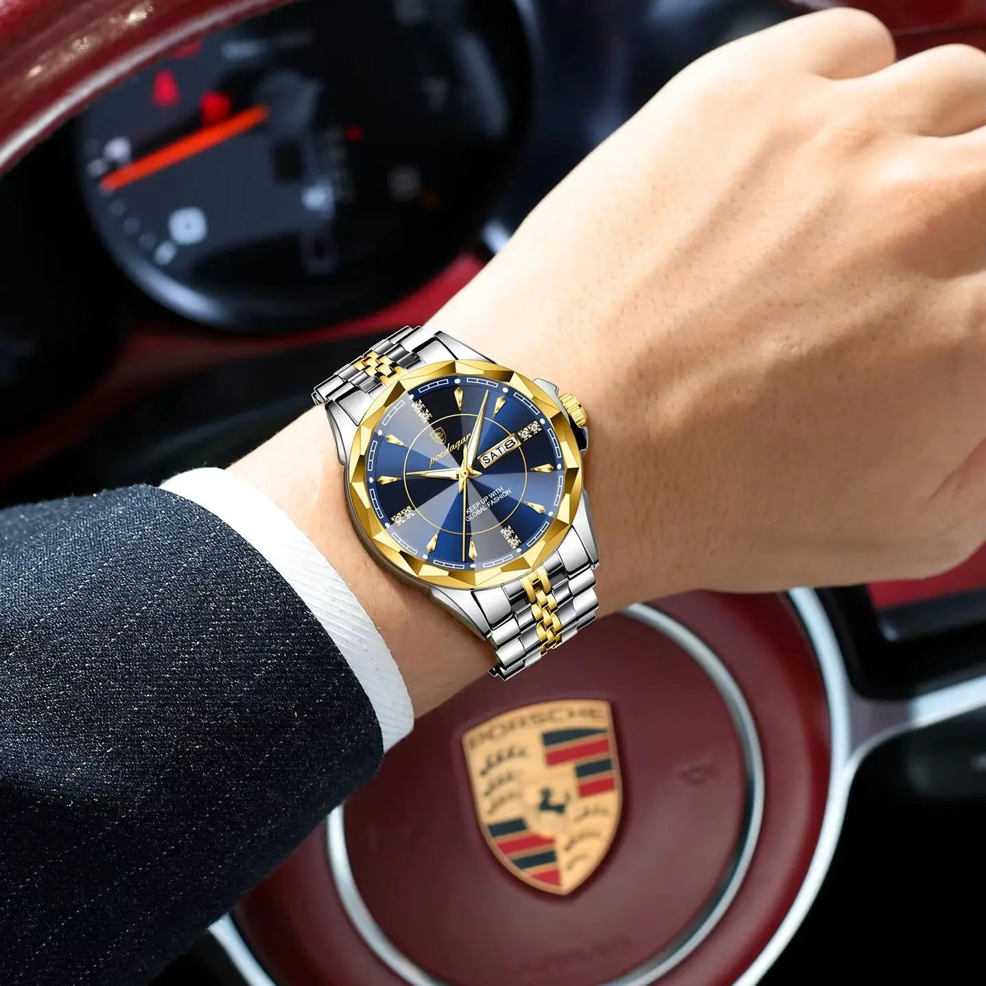 POEDAGAR Top Business Man Wristwatch Waterproof Luminous Luxury Men Clock Date Week Stainless Steel Fashion Men's Quartz Watches