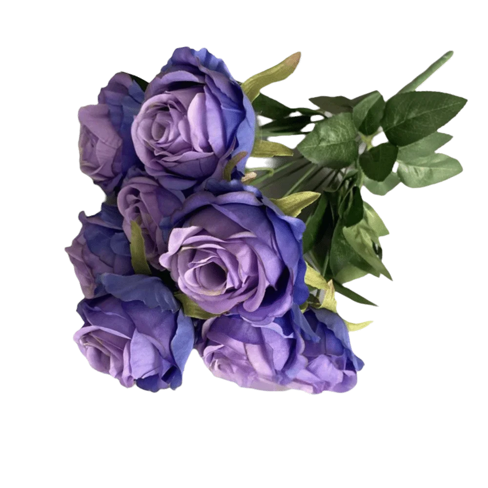 Multicolor Rose Artificial Flower 9 Heads Green Leaves Lifelike Flowers Desktop Ornament Photo Props Flower Bouquet Gift