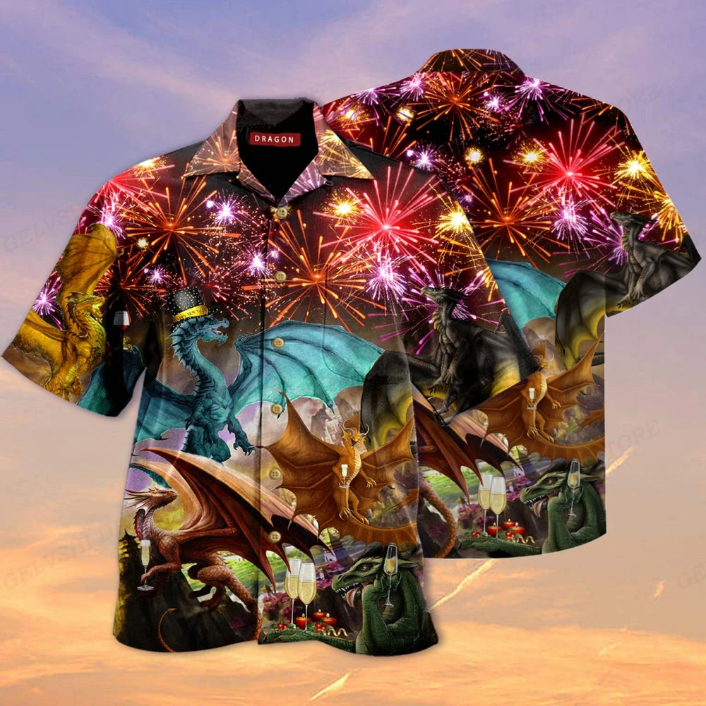 Men's Shirt Vocation Bus 3d Print Men Fashion Shirts Single-Breasted Short Sleeve Hawaiian Beach Dart Blouse Clothes
