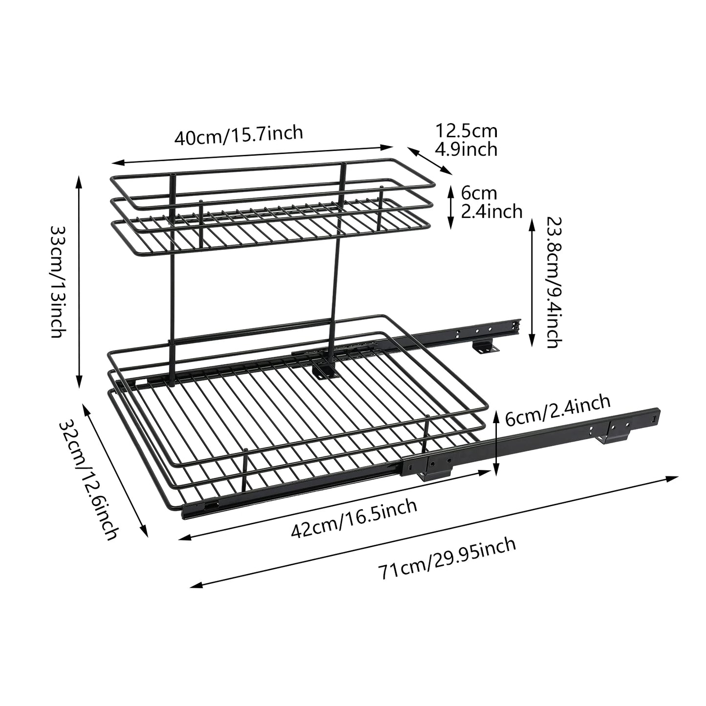 Under Sink Organizer 2-Tier Pull Out Cabinet Storage Rack, L-Shaped Slide Out Basket with Ball-Bearing Rails for Kitchen Bathroom, 22 lbs Capacity, Black