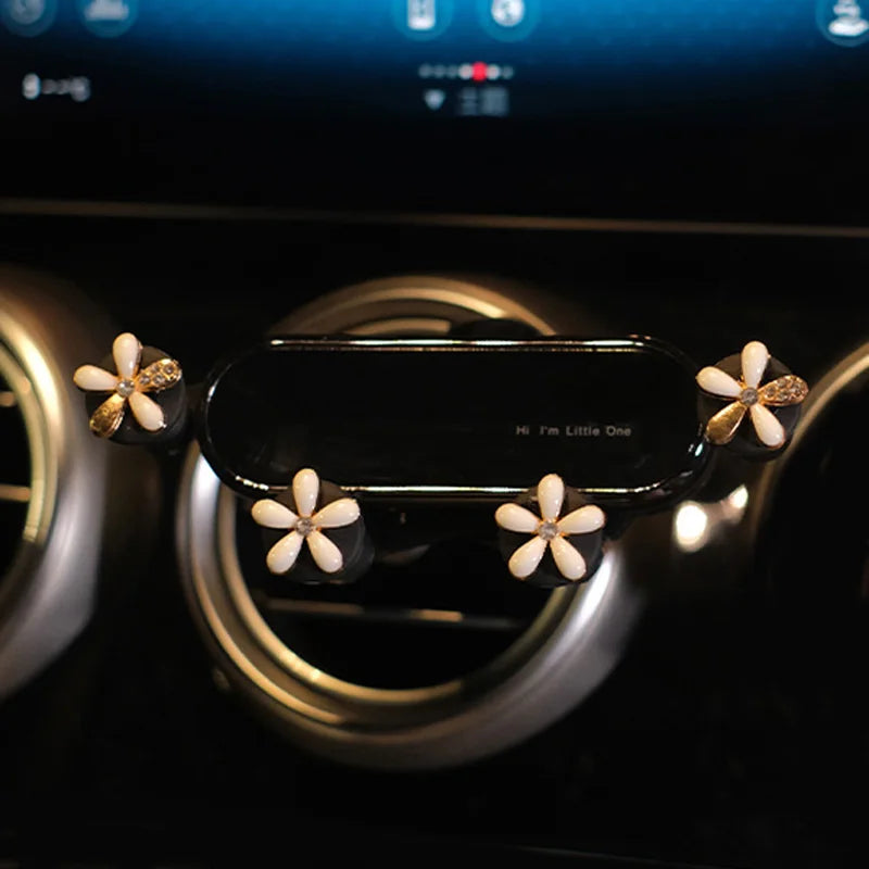 New Crystal Flower Gravity Car Phone Holder Universal Strong Air Vent Clip Mount Adjustable Mobile Cell Stand for Hands-Free