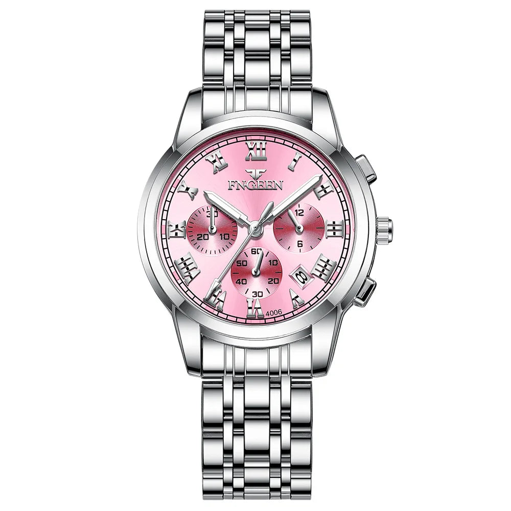 FNGEEN Luxury Quartz Watch Women Elegant Stainless Steel Watch Luminous Waterproof Date Wristwatch Ladies Dress Watch  Ms4006
