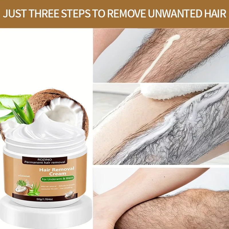 One application lasts for three months, 50g coconut hair removal cream, instant hair removal, non-irritating to the skin, smooth and residue-free semi-permanent hair removal, suitable for hair removal on lips, armpits, legs,