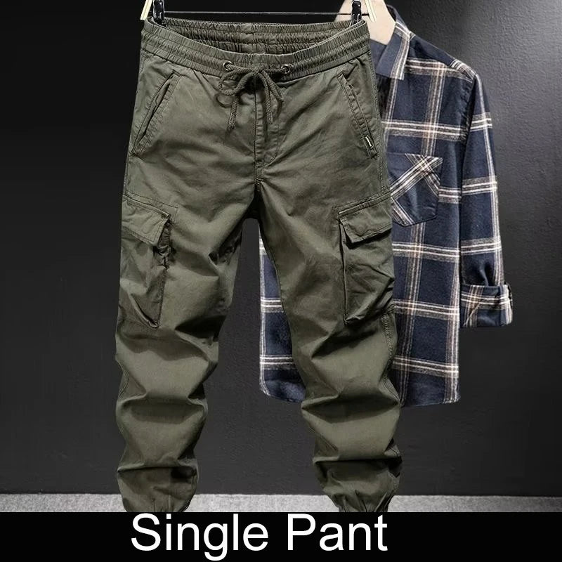 KIDWHXR Man Cargo Pant Autumn Retro Pocket Breathable Workwear Men Pencil Pant Loose Drawstring Outdoor Casual Male Trousers