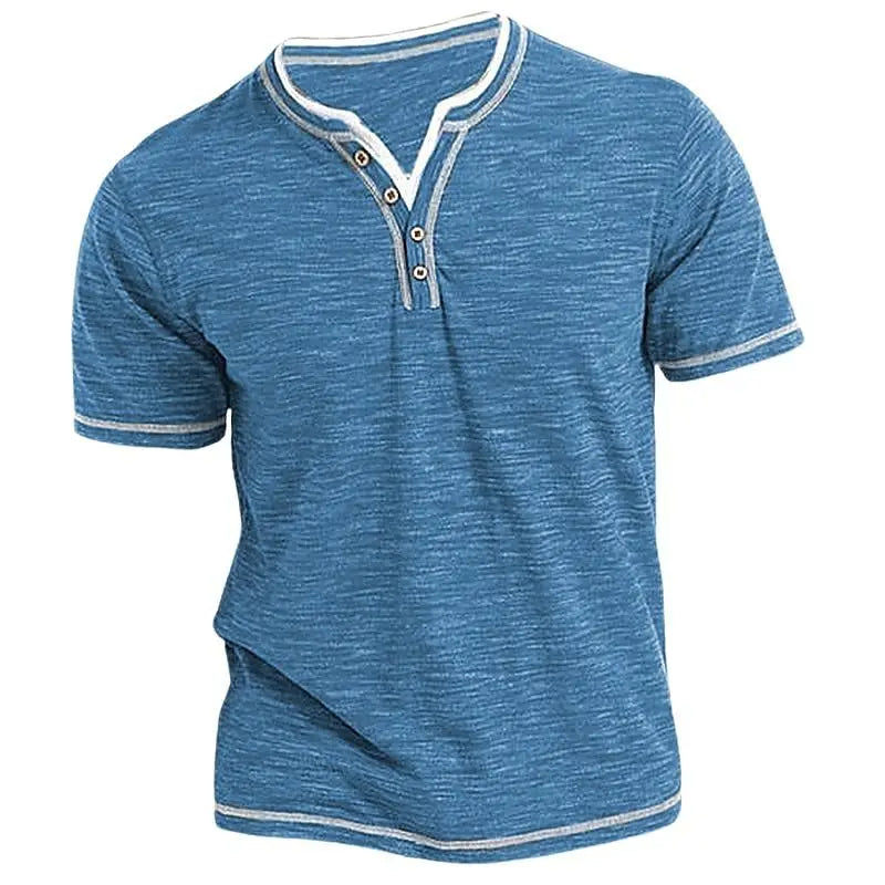 New Arrival Small V-neck Short Sleeve T-shirts Men's Casual Henley Collar Shirt Casual Slim Elastic Tops Tees Bottoming Shirts