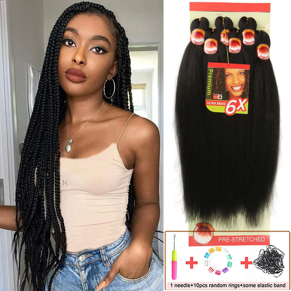 6X Braids 26 Inch Braiding Hair Pre Stretched Blonde Ombre Braiding Hair Synthetic Fake Hair Extensions for Braids Women