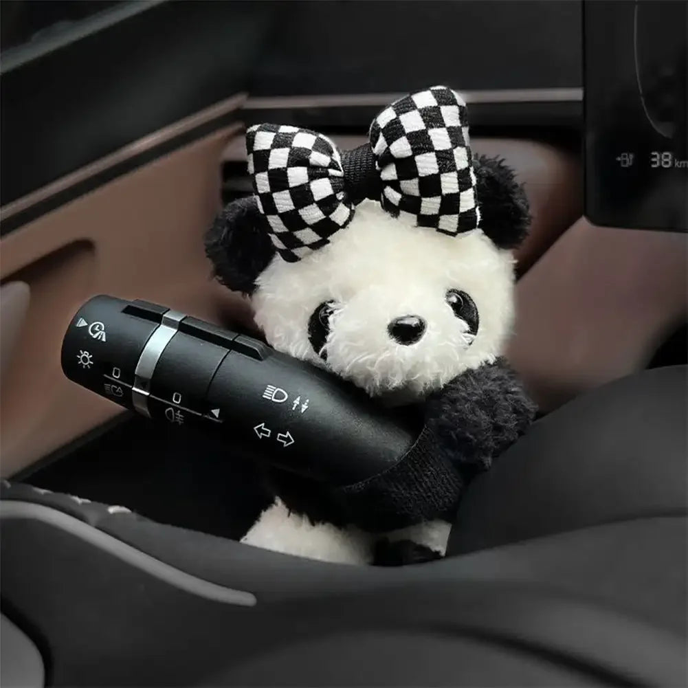 Car Cute Bowknot Panda Wiper Turn Signal Switch Ornaments Plush Decor Doll Auto Interior Accessories