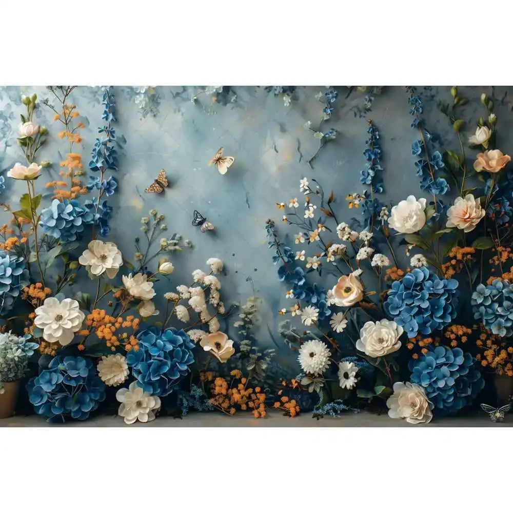 Blue gradual change butterfly wedding photography background custom dream flower portrait photo decoration banner studio supplie