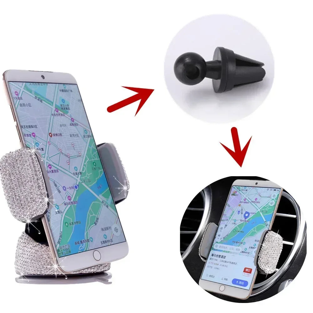 Rhinestone Crystal Car Cell Phone Holder Phone Mount Pink Flexible Table Stand Mount Bling Car Accessories Interior for Woman