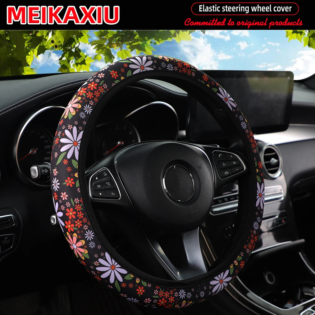 16 styles of cow Daisy red and white flower Panda diving material elastic car steering wheel covers without inner rings
