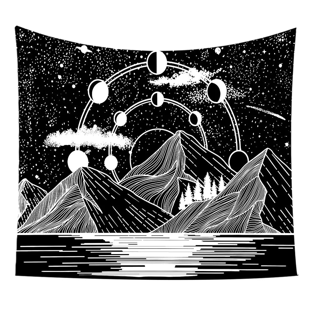 VIKAMA Star and Moon Embroidered Tapestry Constellation Boho Living Room Bedroom Meditation Room Decoration