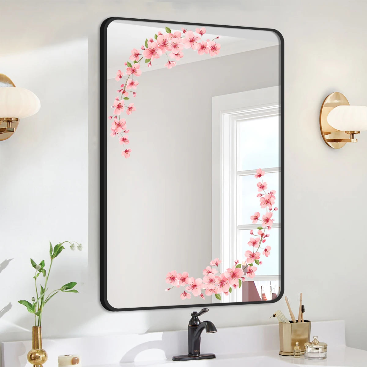 1PC Creative floral window stickers with cute peach blossom patterns, suitable for decorating living rooms, bedrooms, home furni