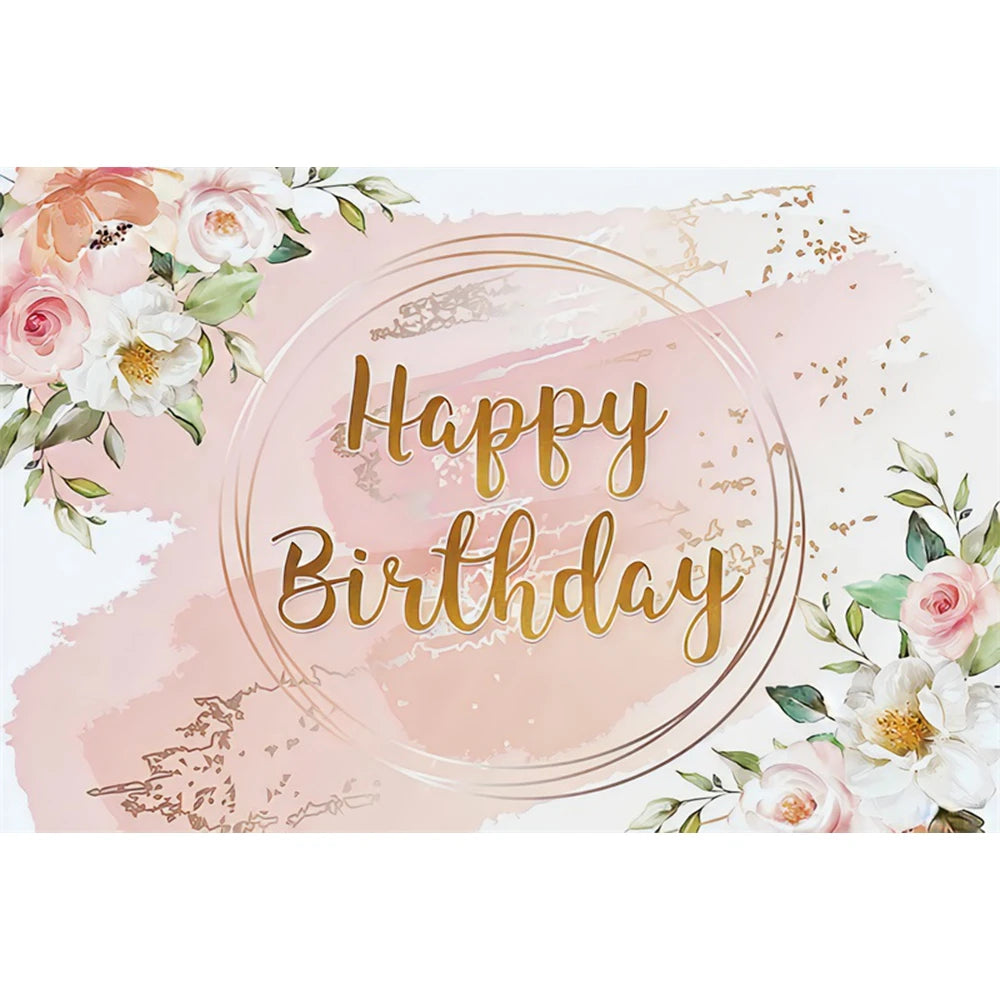 Happy Birthday Backdrop Gold Frame Frame Flower Butterfly Baby Shower Adult Anniversary Birthday Party Photography Background