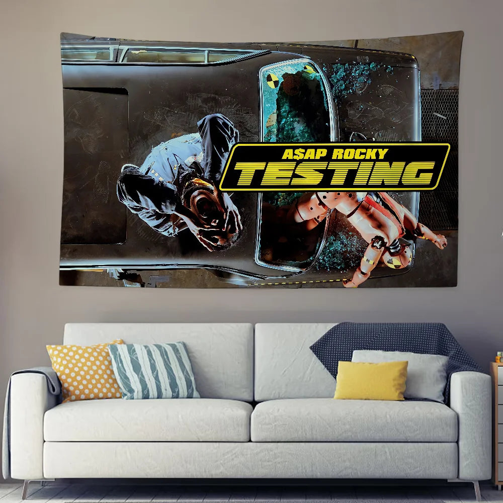 Rapper A-Asap R-Rocky Testing Tapestry Background Hanging Cloth Bedroom Room Decor Aesthetic Tapestry Wall Party