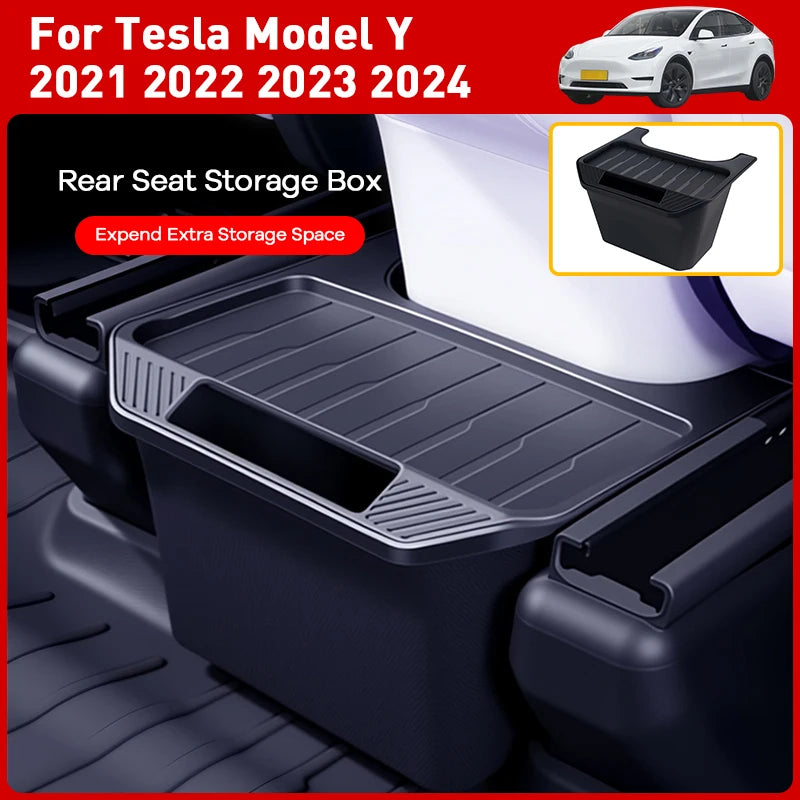 Rear Seat Storage Box for Tesla Model Y 2021 2022 2023 2024 Organizer Center Console Bins Backseat Trash Can Garbage Accessories