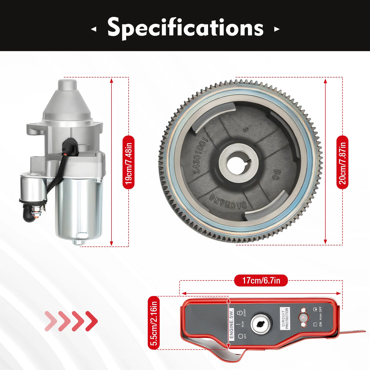Electric Start Flywheel Starter Motor Kit with Key Switch Box and Coil for HONDA GX160 5.5HP GX200 6.5HP / GX340 11HP GX390 13HP