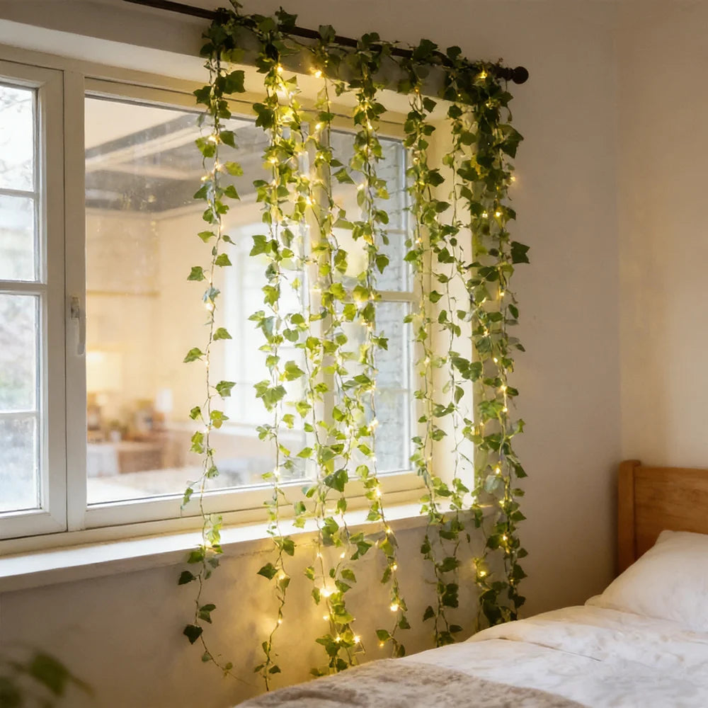 Green Leaf String Lights 5/10M Artificial Ivy Vine Fairy Light Wedding Party Decoration Christmas Home Decor Wall Plant