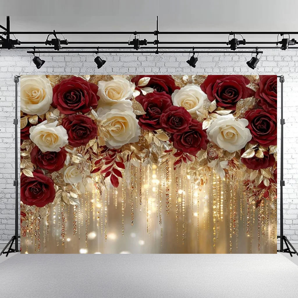 Rose Floral Background Summer Party Banner Flower Wall Wedding Birthday Decorations Bridal Marriage Backdrop Photography Studio