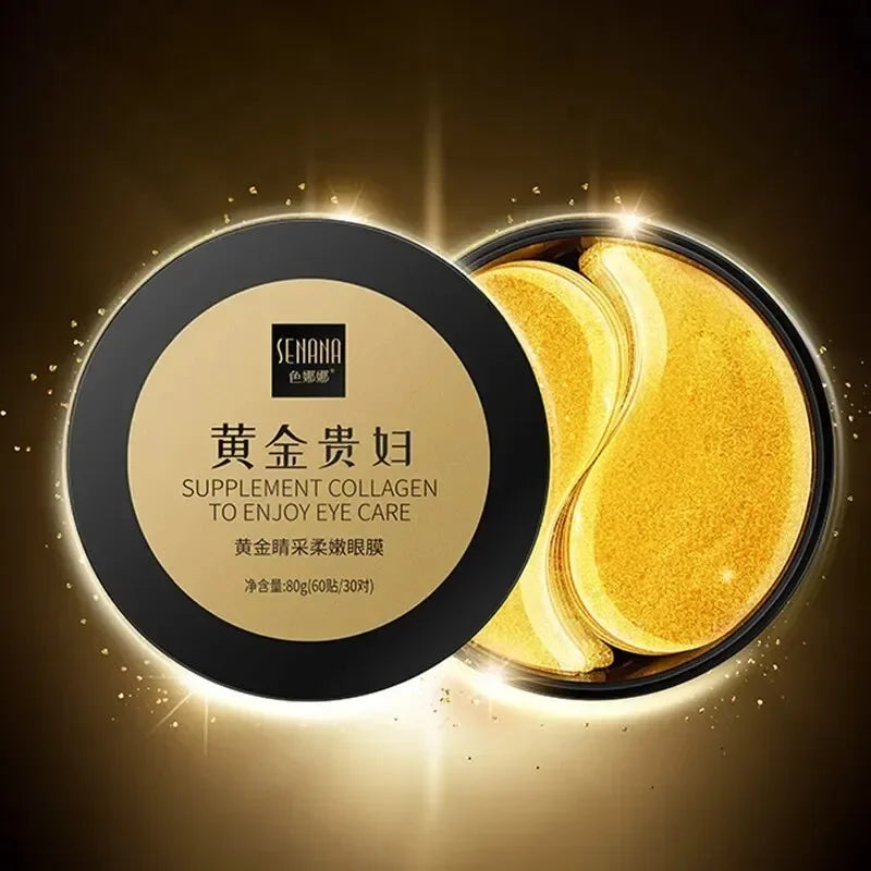 60pcs Golden Moisturizing Eye Mask Relieve Eye Dark Circle Fatigue Nourish Under Eye Area Collagen Crystal Korean Skin Care