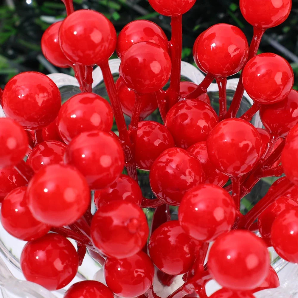 5/100x Artificial Red Berries Branch Fake Flower Holly Berry Simulation Plants Christmas DIY Wreath Xmas Tree Party Decoration