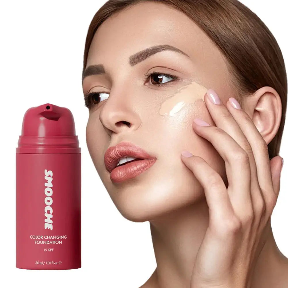 Smooche Color Changing Foundation SPF15 Long Lasting Lightweight Hydrating covers pores Buildable Coverage Daily Makeup Base