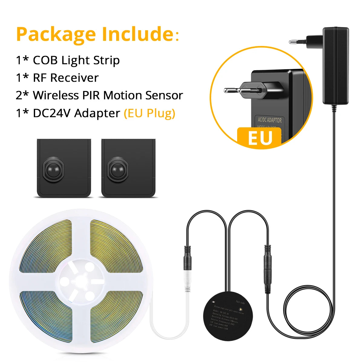 COB 24V LED Strip Wireless PIR Human Motion Sensor LED Night Light RF Reciever Smart Induction Lamp For TV Kitchen Cabinet Stair