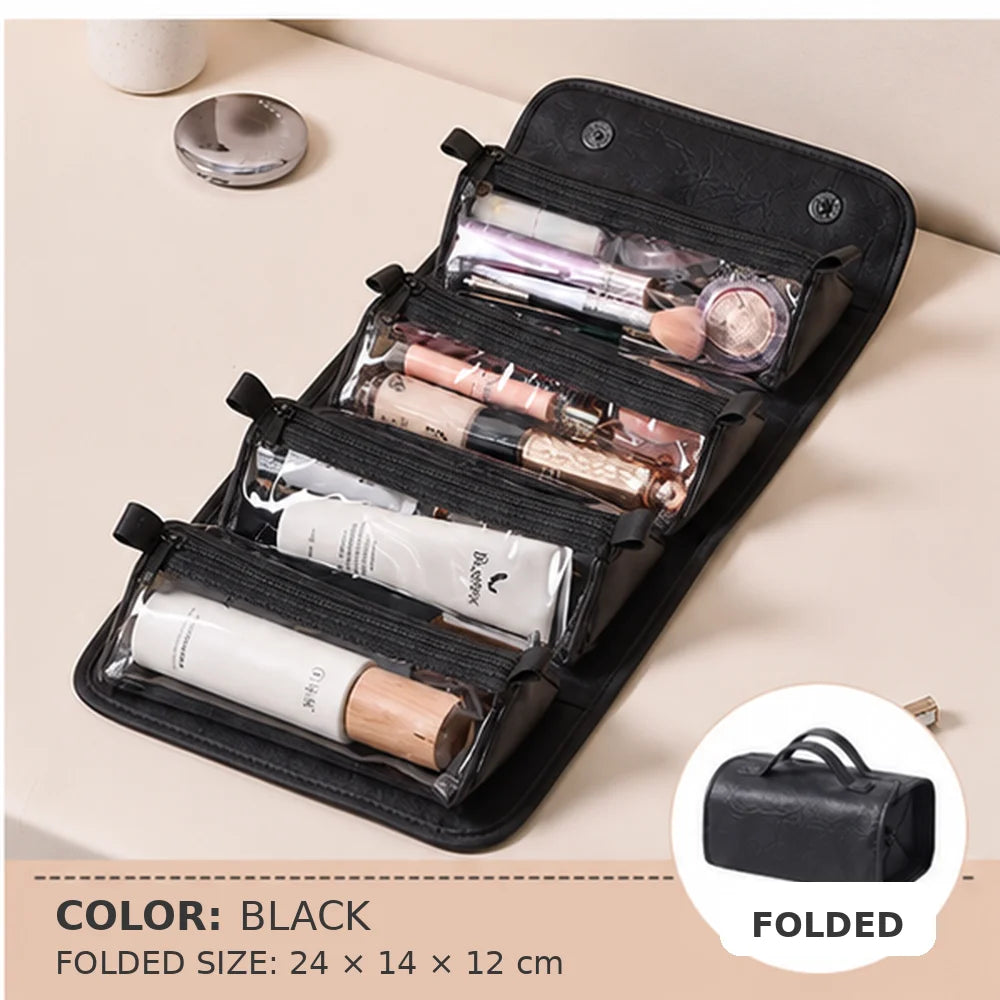 Travel Makeup Bag for Women on Business Trips, 4 Detachable Clear Pouches, Foldable Hanging Cosmetic Toiletry Organizer