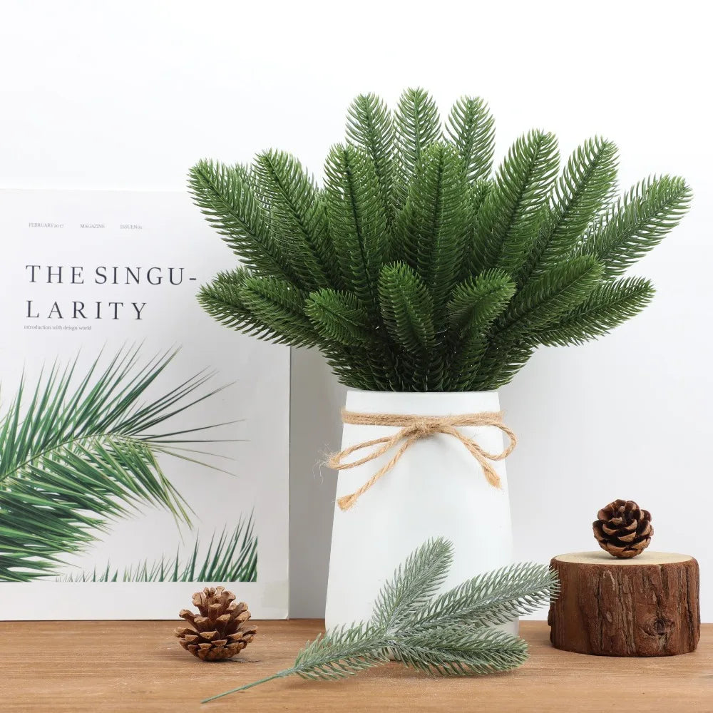 24pcs Christmas Tree Pine Branches Artificial Fake Plants Snow Pines Garland For Christmas Wreath Party Decor Xmas Ornament