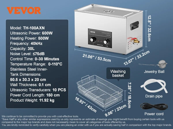 SucceBuy 2/3/6/10/15/30L Ultrasonic Cleaner with Heater Timer for Lab Tools Metal Parts Carburetor Brass Auto Parts Engine Parts