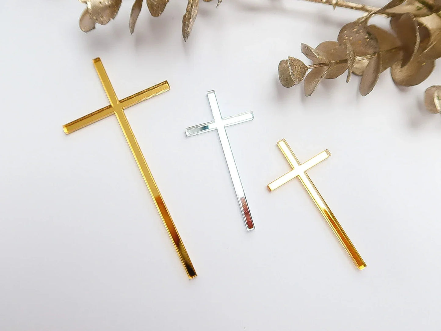 Mirror Acrylic Cross | Topper For Christening Cake, Baptism Cake Charms, Cupcake Charm, Holy Communion Cake Decor
