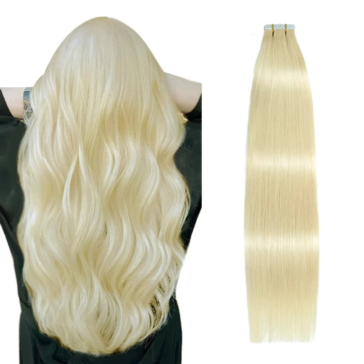 Invisible Tape in Hair Extensions Real Remy Hair Hair Extensions for Women Ash Blond mixed Platinum Blond Straight Hairpieces