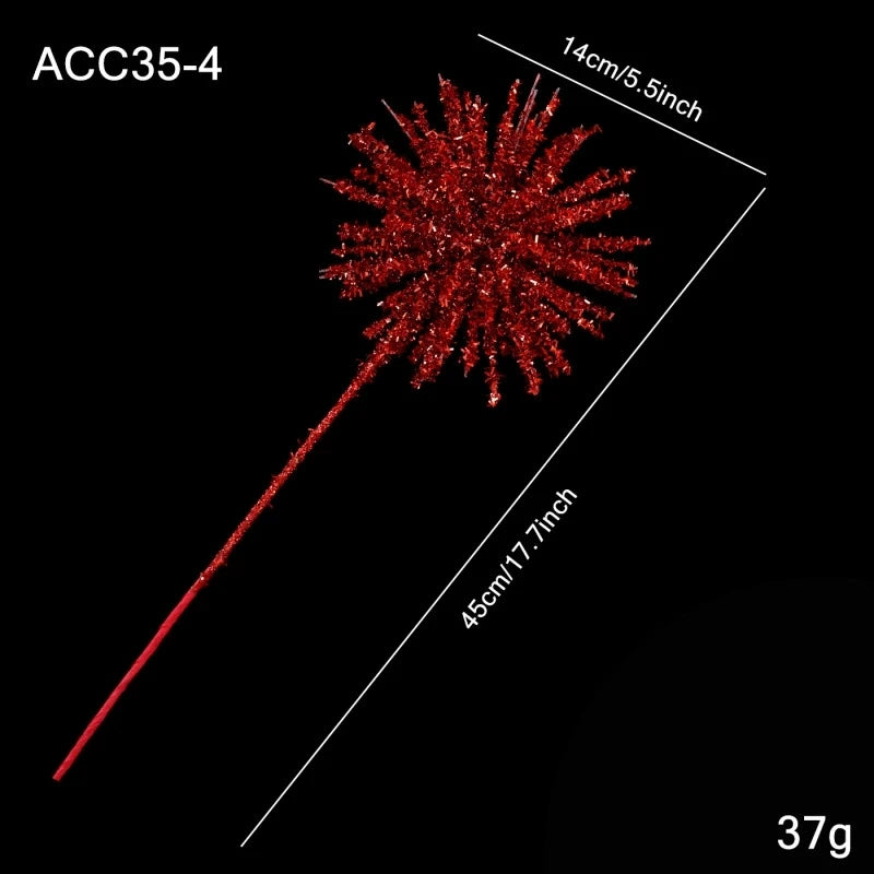 Plastic Christmas Artificial Flowers Glitter 50cm Xmas Decorative Flowers Simulated DIY Floral Arrangements