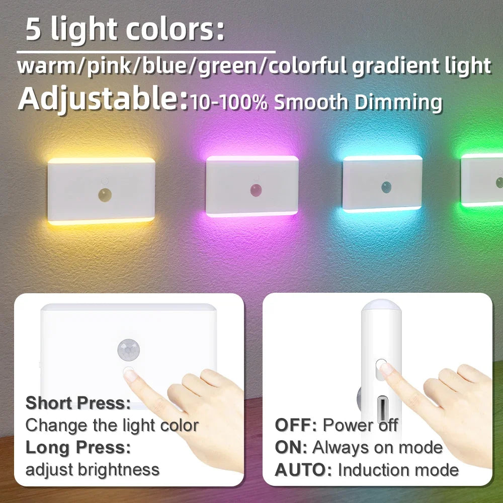 LED Night Light, USB Charging, Smart Motion Sensor, Color-Changing Ambient Lighting, Ideal for Living Room and Hallways