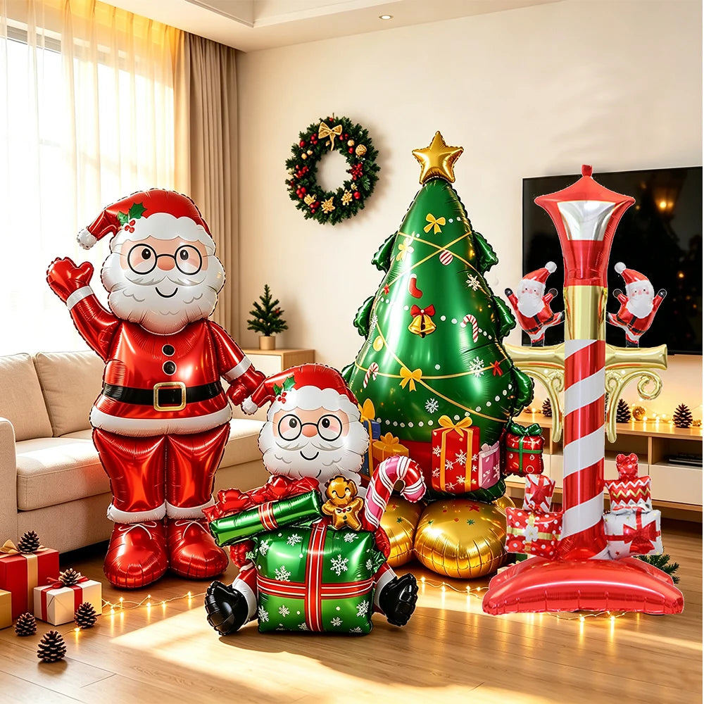 Standing Christmas Santa Claus Foil Balloon Christmas Tree Street Light Balloons Christmas Home Indoor Party Decorations New Yea