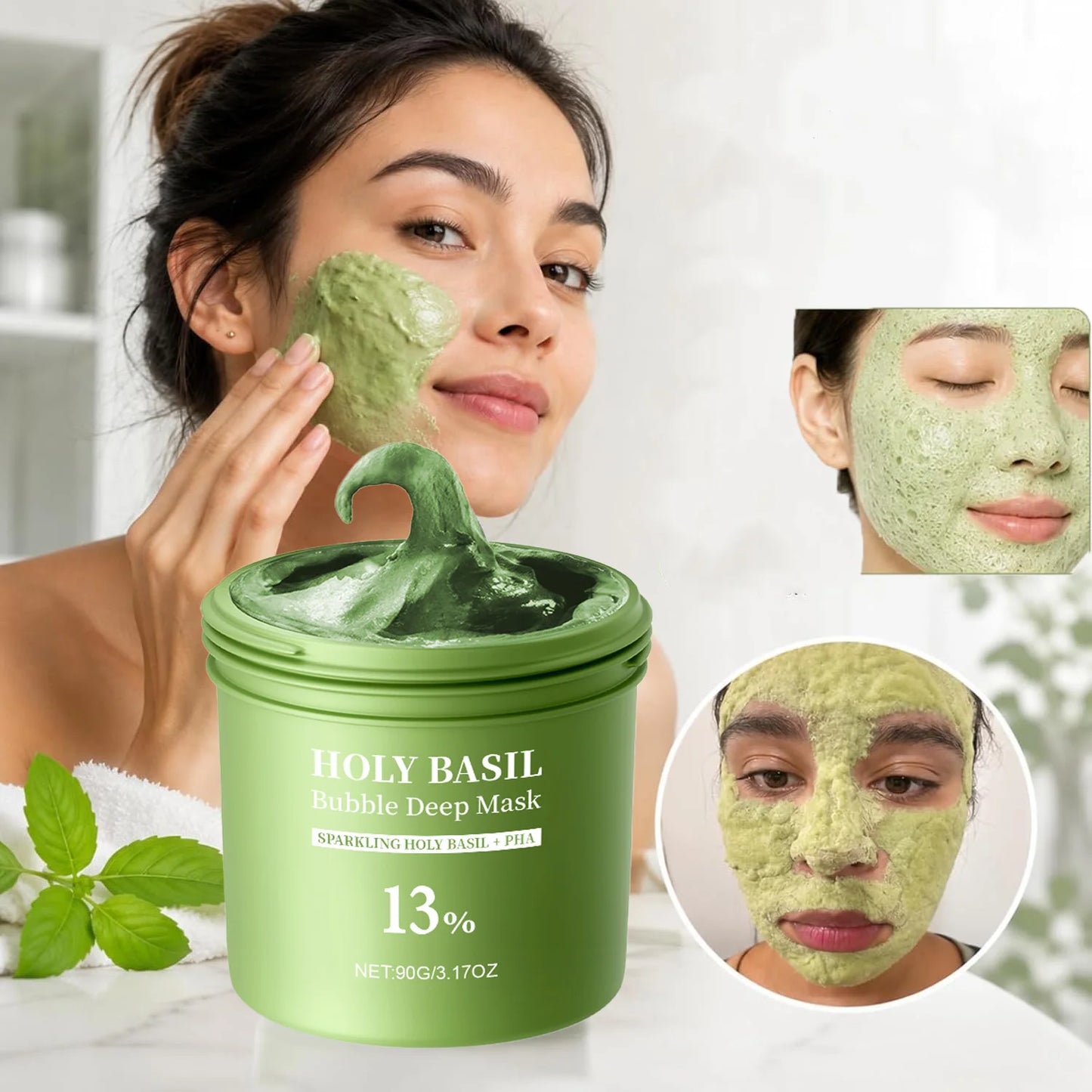 Holy Basil Bubble Deep Mask Clay-to-Foam Face Mask with PHA & Holy Basil Extract Gentle Cleansing & Hydrating Facial Mask 90g